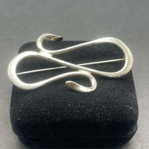 Jackie Orr SU Modernist Abstract Waves Pin 2.5" 925 Open Brooch Sterling Silver